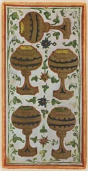 The Five of Cups, faksimile Tarot-kortista "Visconti"-pakasta, 1441-47